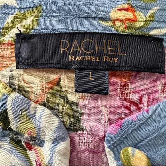 RACHEL Rachel Roy Floral Blouse - Blue and Multicolor Tie Blouse Size L - Picture 10 of 15